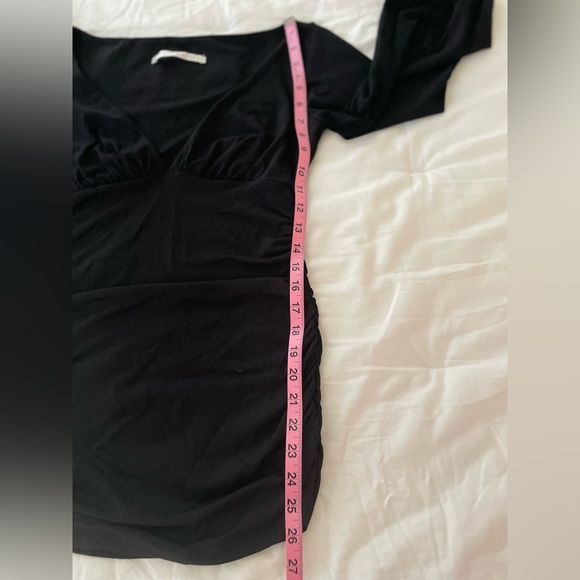 Susana Monaco Black Deep V-Neck Side Ruched Top in Black -SZ Medium - Picture 7 of 15